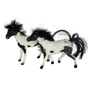 Set Of 2 Totsy Vintage Flocked Horse Figurines Foals Brown White Pinto FLAWS